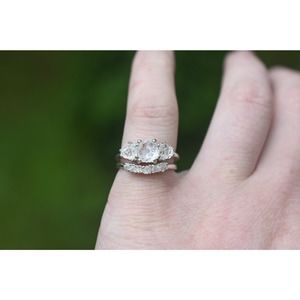 Raw Crystal Engagement Ring - Silver Stacked Diamond-Look Ring - Handcrafted